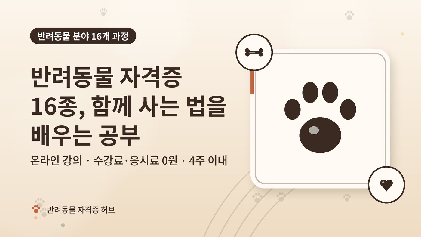 반려동물 자격증 16종을 소개하는 대표 그림